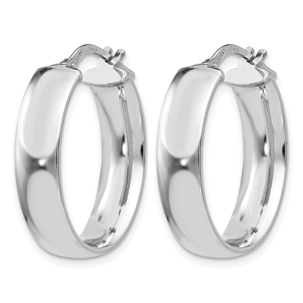 Sterling Silver Rhodium-Plated Oval Hoop Earrings