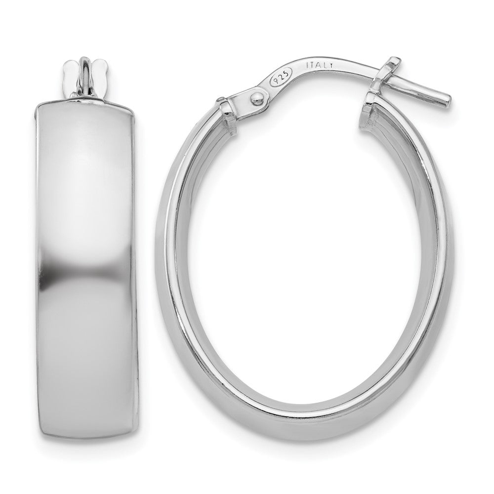 Sterling Silver Rhodium-Plated Oval Hoop Earrings