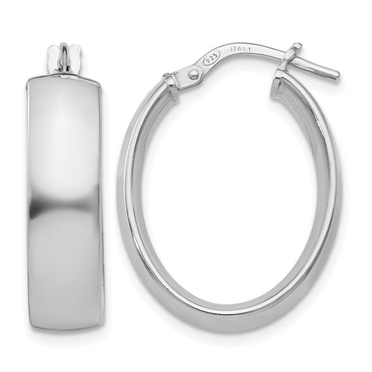 Sterling Silver Rhodium-Plated Oval Hoop Earrings