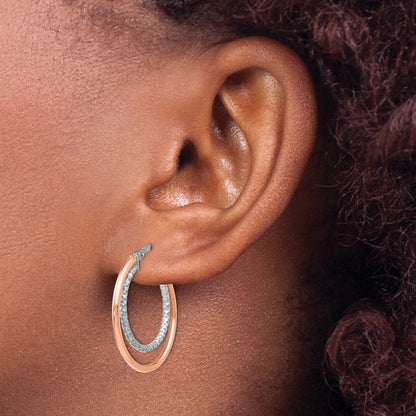 Sterling Silver Rose-Tone D/C Hoop Earrings