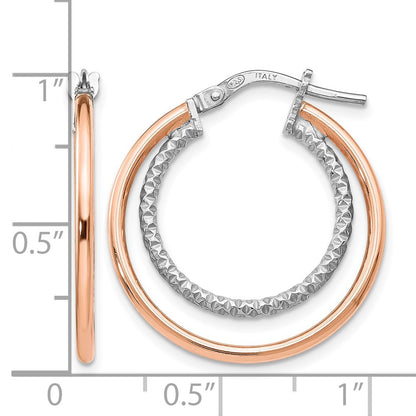 Sterling Silver Rose-Tone D/C Hoop Earrings