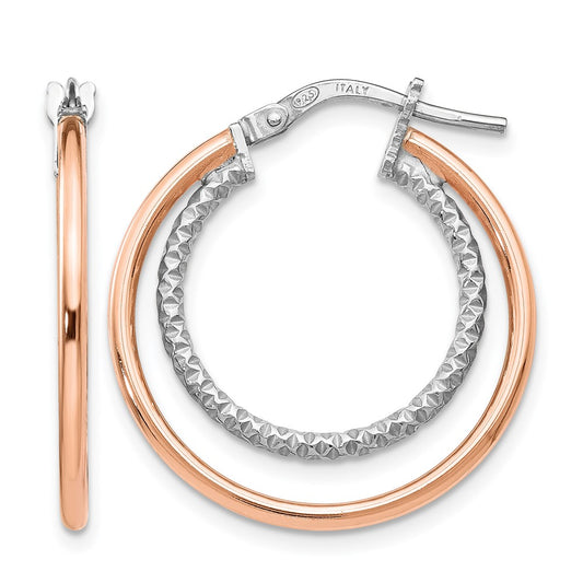 Sterling Silver Rose-Tone D/C Hoop Earrings