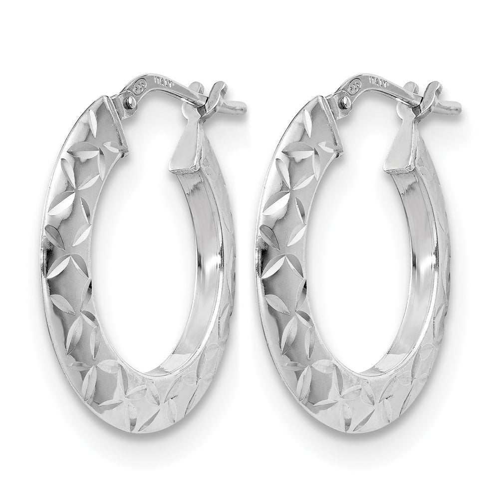 Sterling Silver Rh Plated Polished & Textured Hoop Earrings