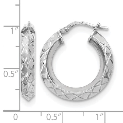 Sterling Silver Rh Plated Polished & D/C Hoop Earrings