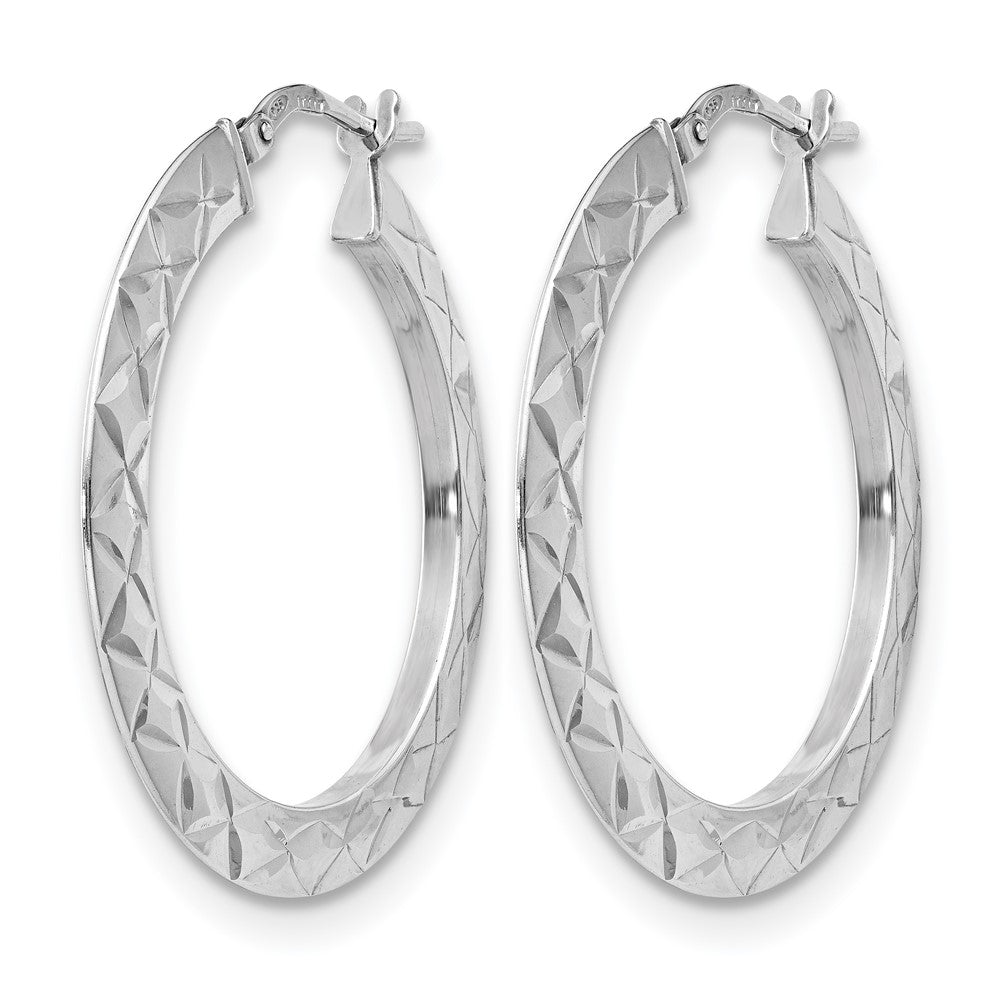 Sterling Silver Rh Plated Polished & D/C Hoop Earrings