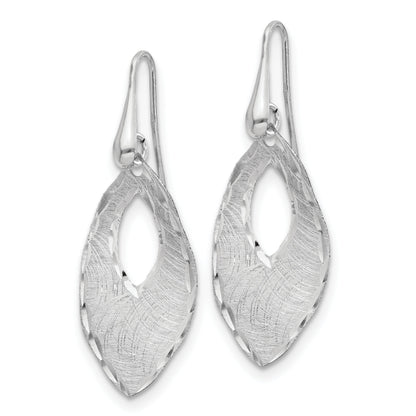 Sterling Silver Ss Rh Plated Textured & D/C Dangle Shepherd Hook Earrings