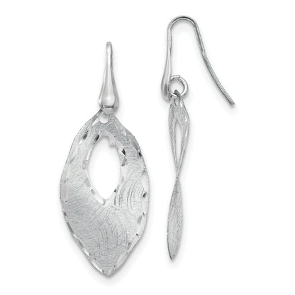 Sterling Silver Ss Rh Plated Textured & D/C Dangle Shepherd Hook Earrings