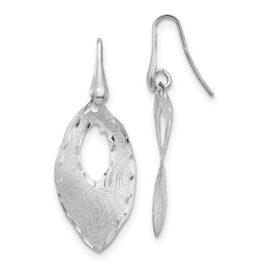 Sterling Silver Ss Rh Plated Textured & D/C Dangle Shepherd Hook Earrings
