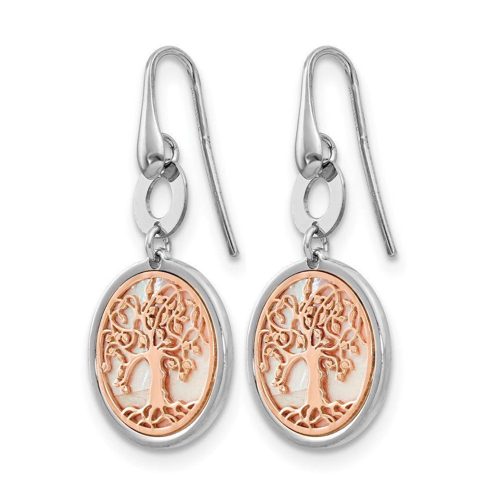 Sterling Silver & Rose Tone Mop Tree Of Life Dangle Earrings