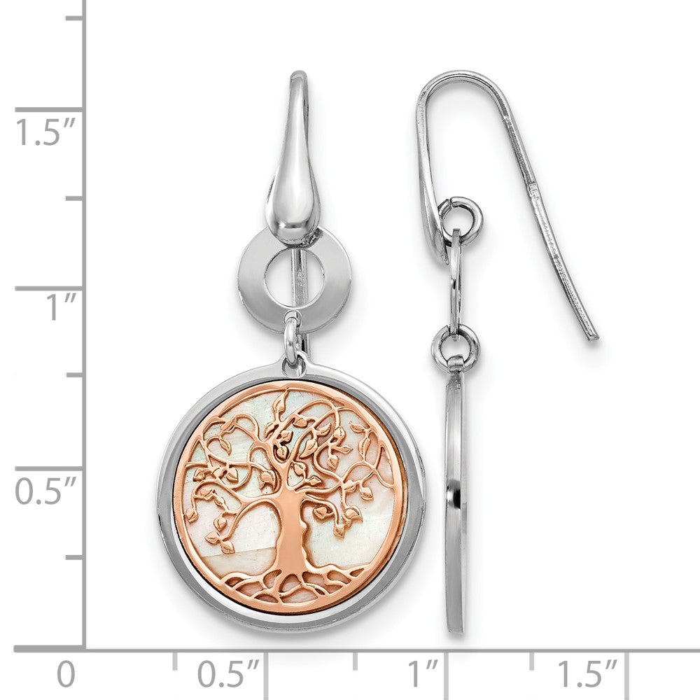 Sterling Silver & Rose Tone Mop Tree Of Life Dangle Earrings