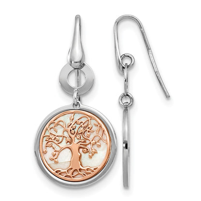 Sterling Silver & Rose Tone Mop Tree Of Life Dangle Earrings