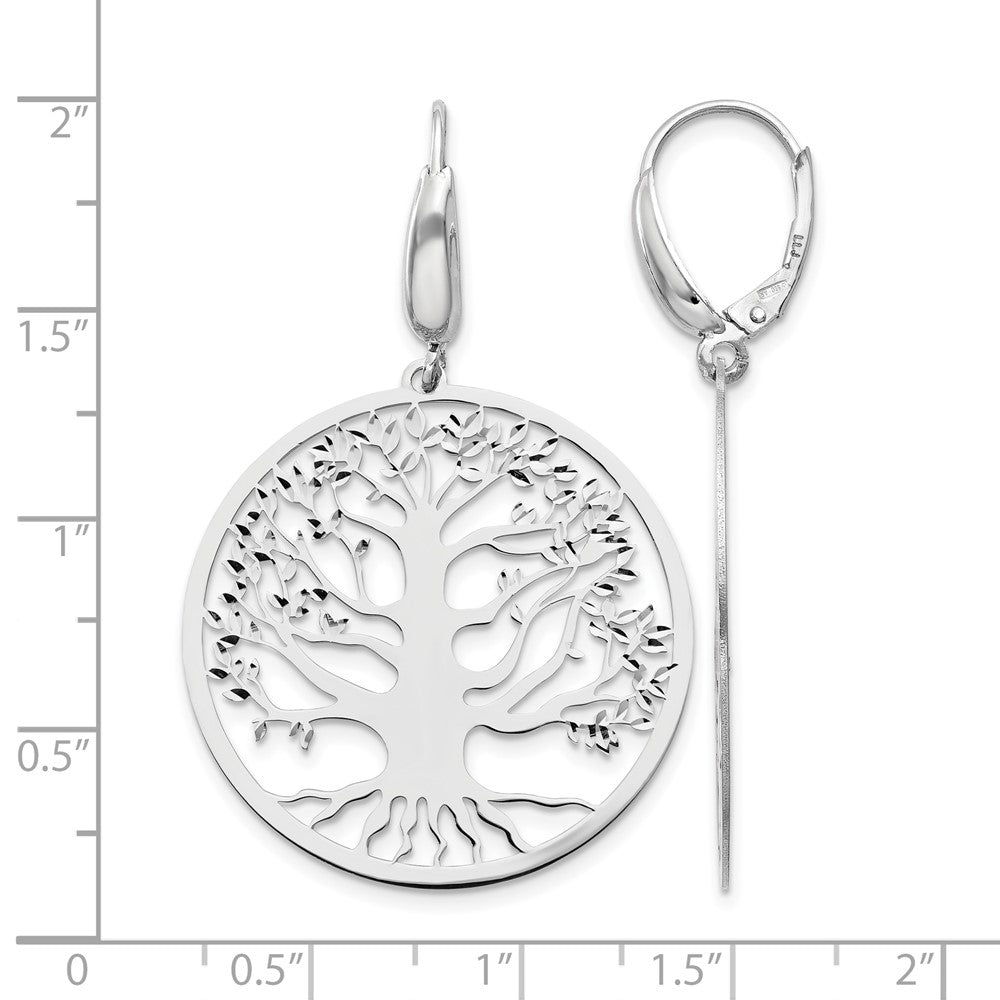 Sterling Silver Rh Plated Polished Tree Of Life Leverback Earrings