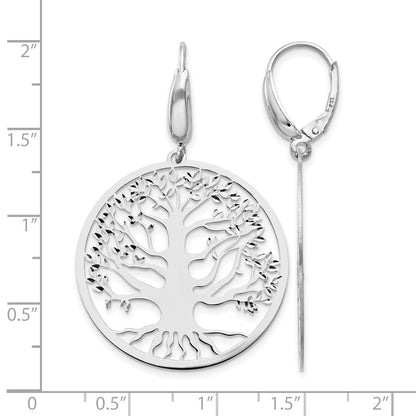 Sterling Silver Rh Plated Polished Tree Of Life Leverback Earrings