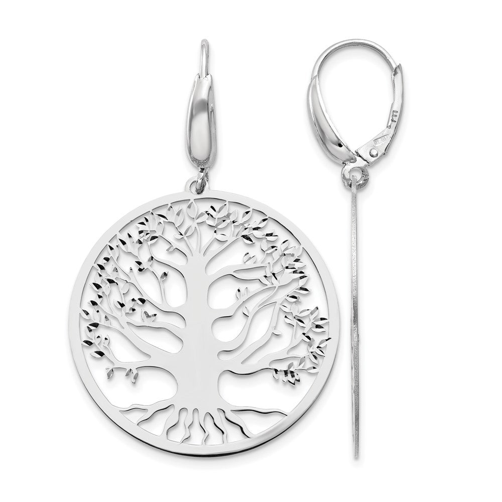 Sterling Silver Rh Plated Polished Tree Of Life Leverback Earrings