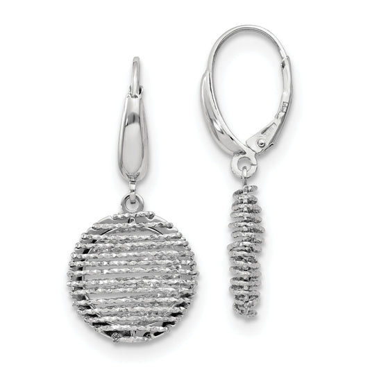 Sterling Silver Ss Rh Plated Polished D/C Open Center Leverback Earrings