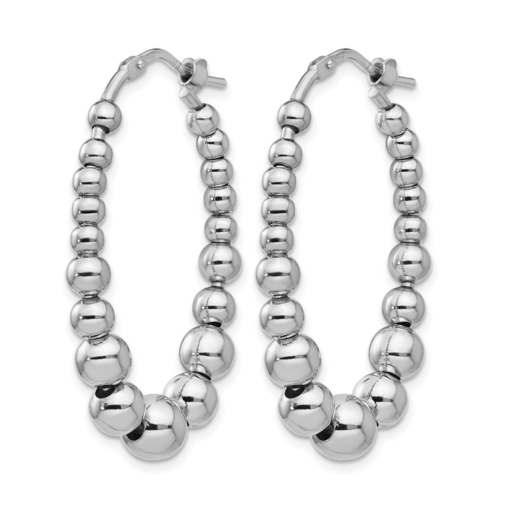 Sterling Silver Polished Beaded Hoop Earrings