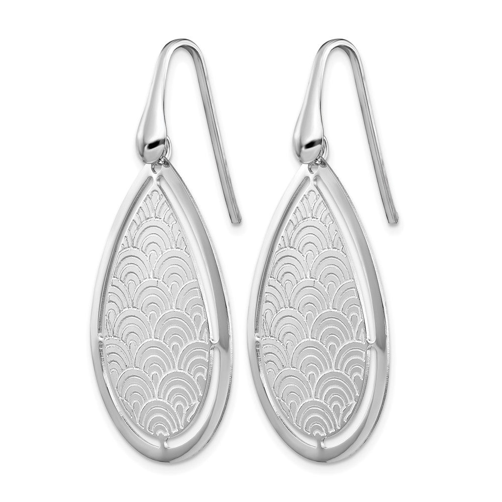 Sterling Silver Rh Plt Brushed/Polished Laser Cut Dangle Earrings