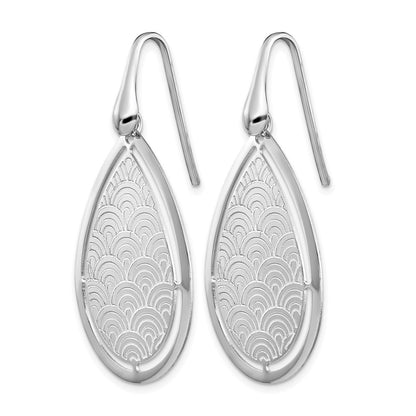 Sterling Silver Rh Plt Brushed/Polished Laser Cut Dangle Earrings