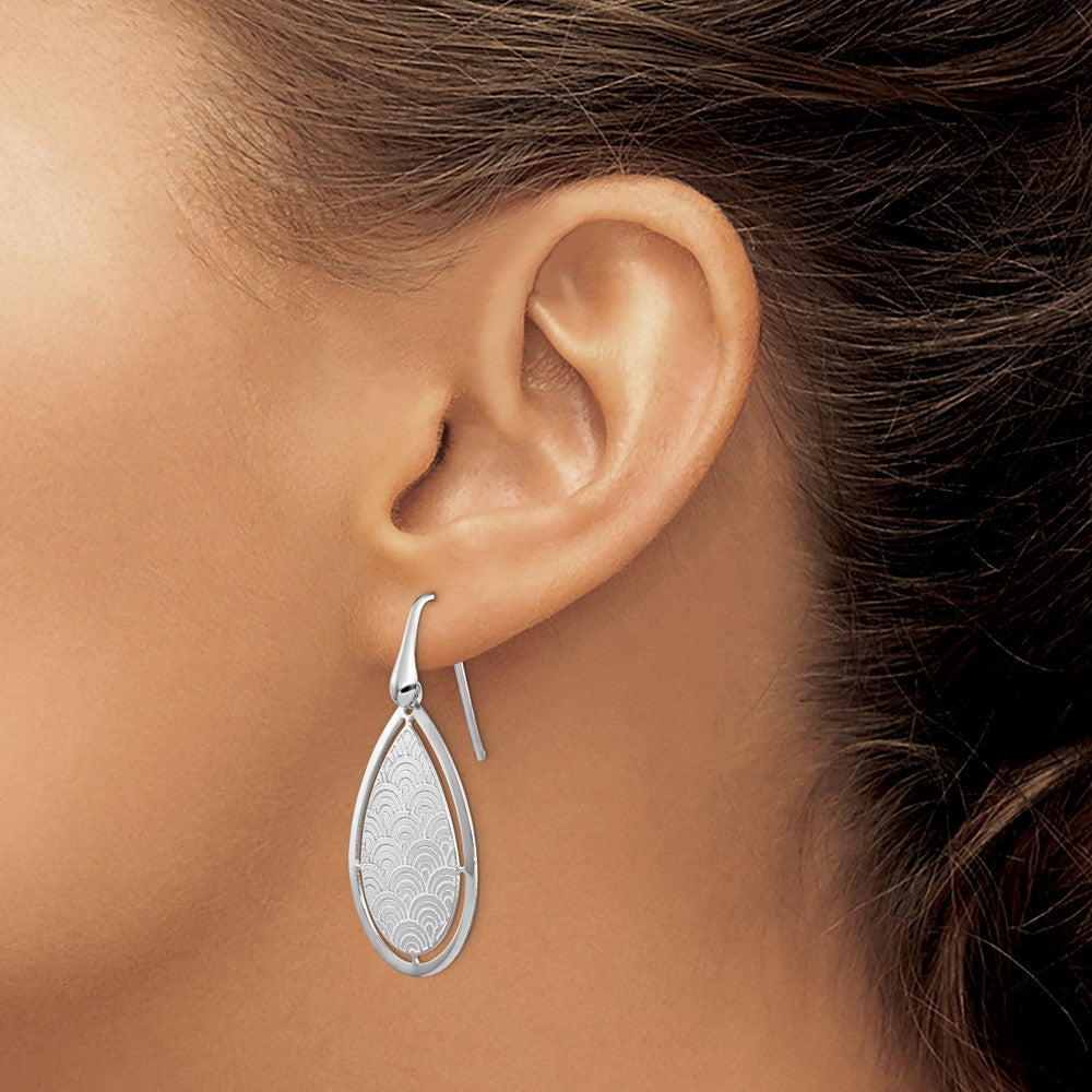 Sterling Silver Rh Plt Brushed/Polished Laser Cut Dangle Earrings