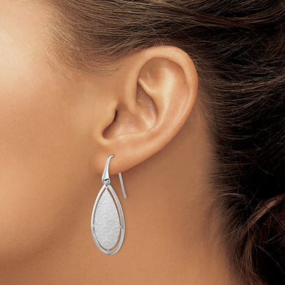 Sterling Silver Rh Plt Brushed/Polished Laser Cut Dangle Earrings