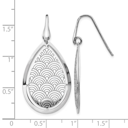 Sterling Silver Rh Plt Brushed/Polished Laser Cut Dangle Earrings