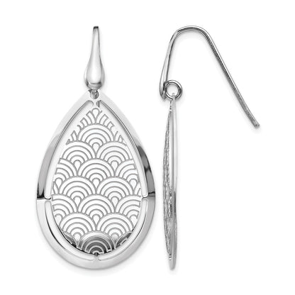 Sterling Silver Rh Plt Brushed/Polished Laser Cut Dangle Earrings