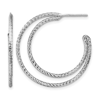 Sterling Silver Rhodium Plated D/C Hoop Earrings