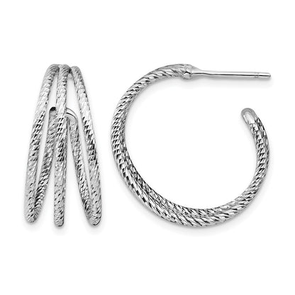 Sterling Silver Rhodium Plated D/C J Hoop Earrings