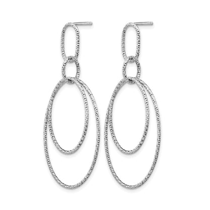 Sterling Silver Rh Plated D/C Oval Post Dangle Earrings