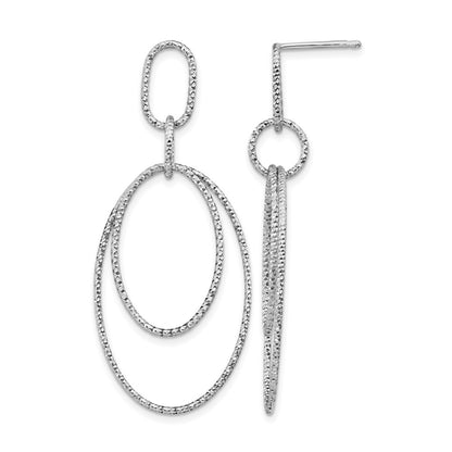 Sterling Silver Rh Plated D/C Oval Post Dangle Earrings