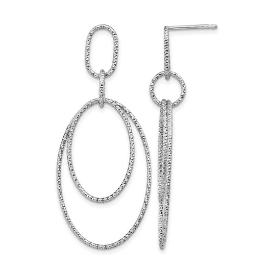 Sterling Silver Rh Plated D/C Oval Post Dangle Earrings
