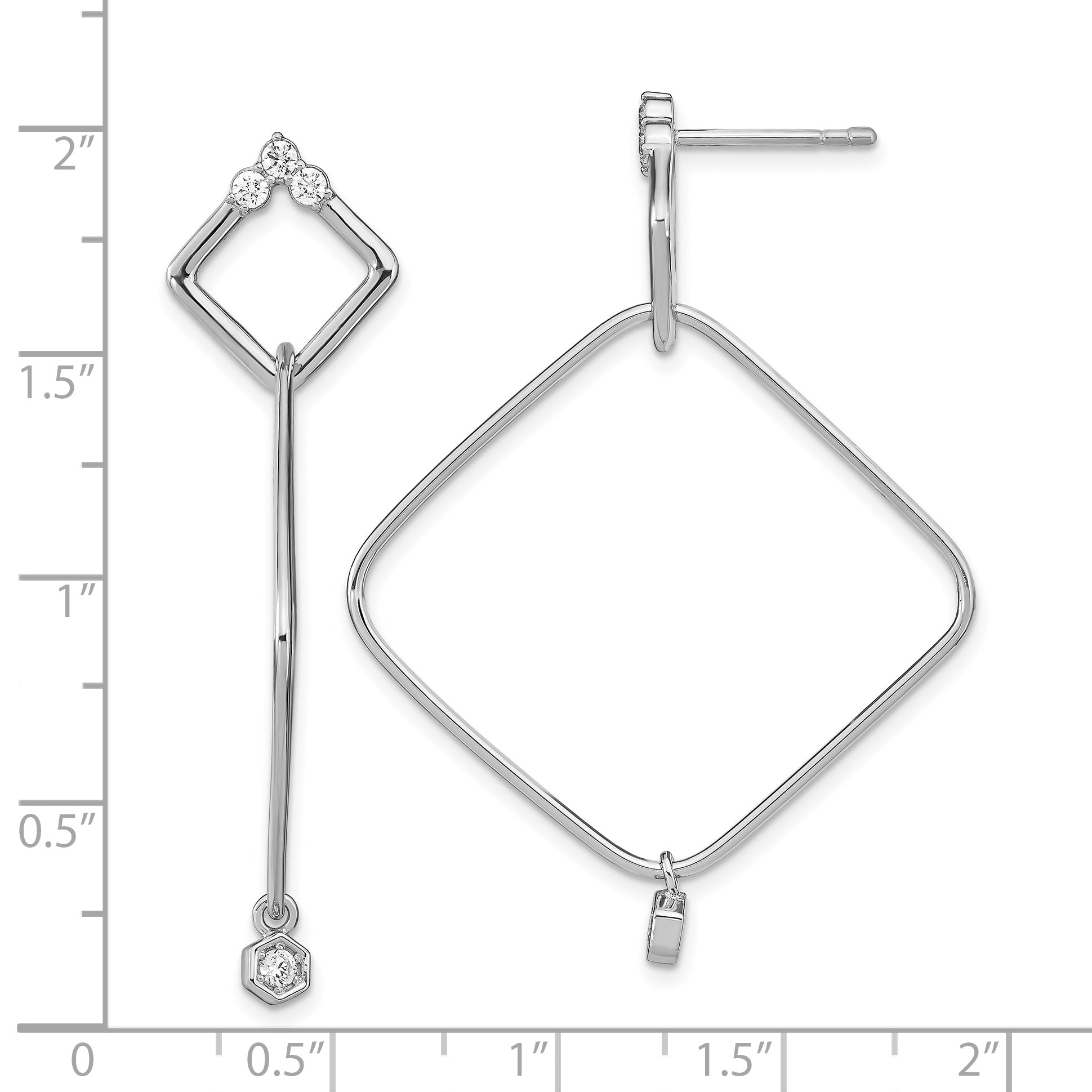 Sterling Silver Rhodium Plated Cz Geometric Post Dangle Earrings