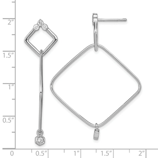 Sterling Silver Rhodium Plated Cz Geometric Post Dangle Earrings