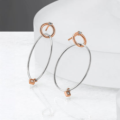 Sterling Silver Rose Gold Plated Rhd Plat Cz Post Dangle Earrings