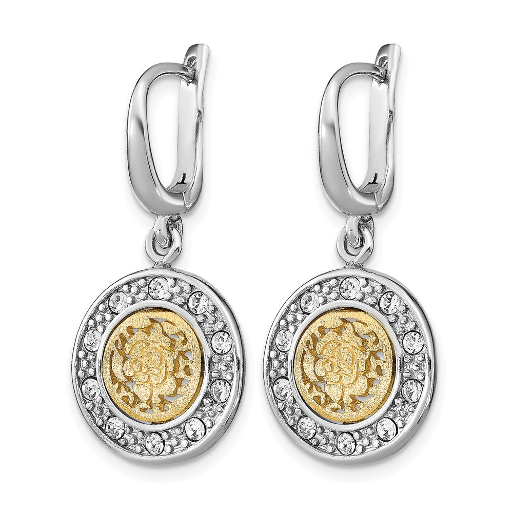 Sterling Silver Rhod Plated Gold Tone Crystal Earrings