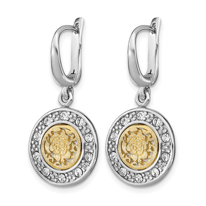 Sterling Silver Rhod Plated Gold Tone Crystal Earrings