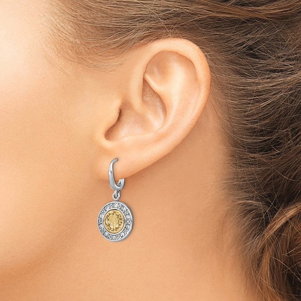 Sterling Silver Rhod Plated Gold Tone Crystal Earrings