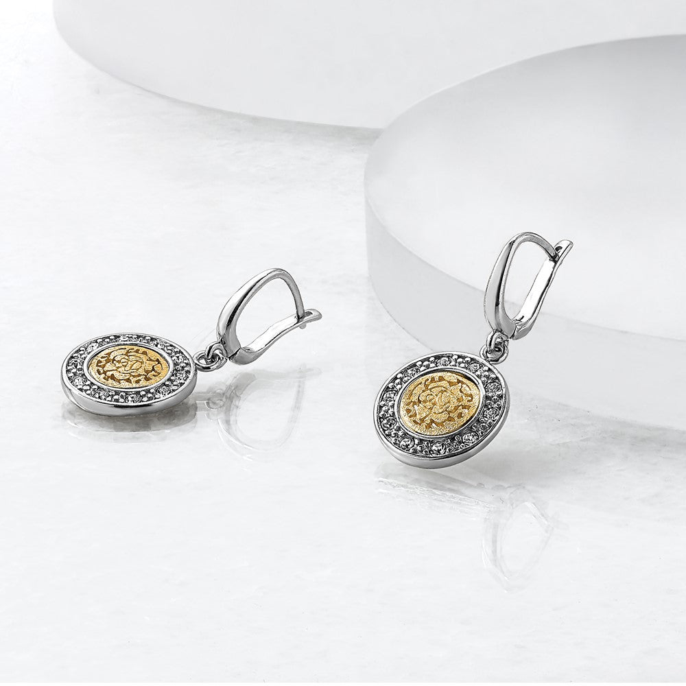 Sterling Silver Rhod Plated Gold Tone Crystal Earrings