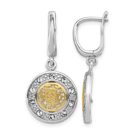 Sterling Silver Rhod Plated Gold Tone Crystal Earrings