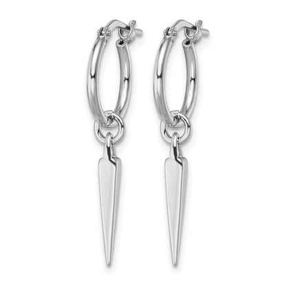 Sterling Silver Rhodium Pl Hoop With Dangle Earrings