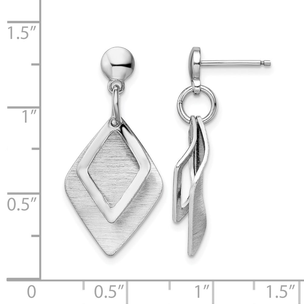 Sterling Silver Radiant Essence Rho Pla Brush Post Dangle Earrings