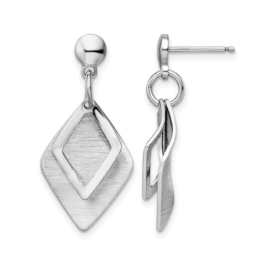 Sterling Silver Radiant Essence Rho Pla Brush Post Dangle Earrings