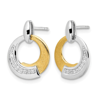 Gold Plated Sterling Silver Rh P And Cz Brushed Dangle Earrings