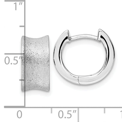Sterling Silver Rhod Plated D/C Brushed Huggie Hoop Earrings
