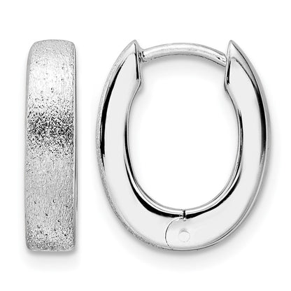 Sterling Silver Radiant Essence Ss Rhod Plated D/C Brushed Oval Hoop Earrings