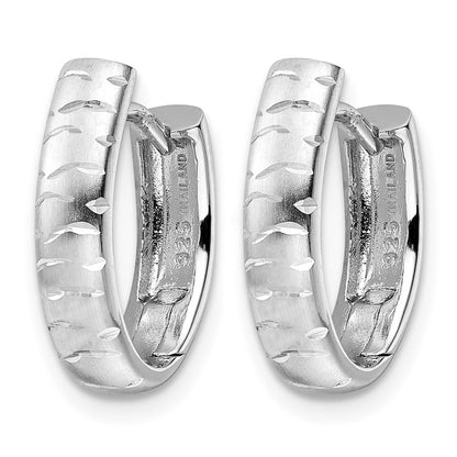 Sterling Silver Rhod Plated D/C Brushed Oval Hoop Earrings