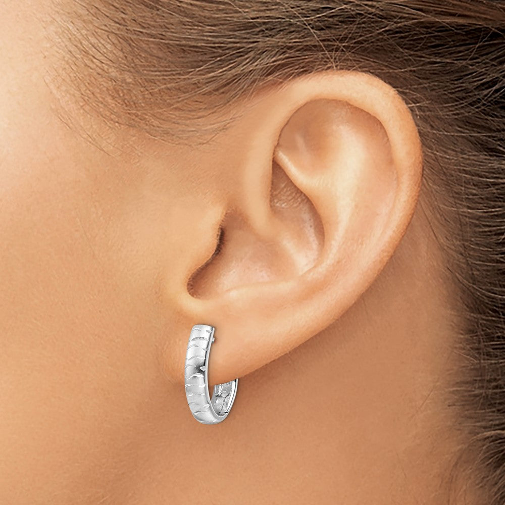 Sterling Silver Rhod Plated D/C Brushed Oval Hoop Earrings