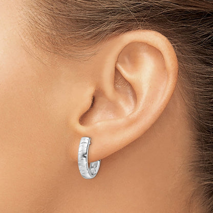 Sterling Silver Rhod Plated D/C Brushed Oval Hoop Earrings