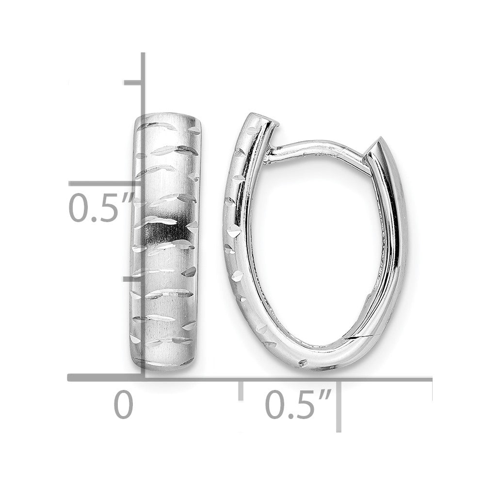 Sterling Silver Rhod Plated D/C Brushed Oval Hoop Earrings