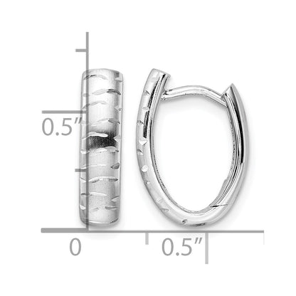 Sterling Silver Rhod Plated D/C Brushed Oval Hoop Earrings